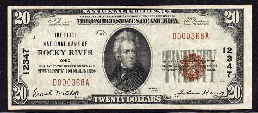 Rocky River, Ohio, 1929T1 $20, Charter #12347, The First National Bank, D000368A